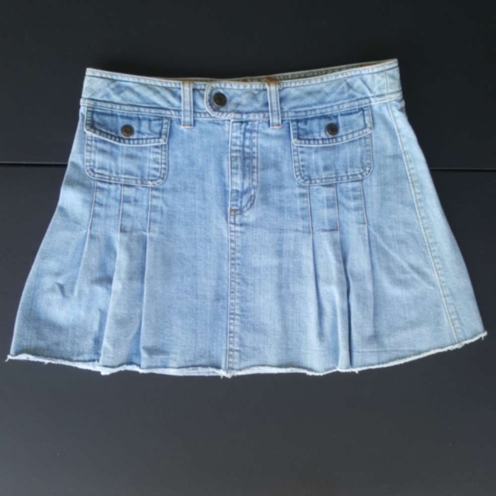 OLD NAVY ♡ Sweet Cute 'n Sexy Vintage Pleated Snap Zip Blue Jean Mini Skirt 16